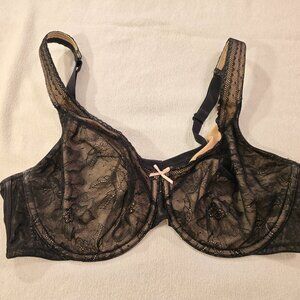 Cacique 40C Black Sheer Floral Modern Lace Bra UL FC GUC SO Pretty Nude